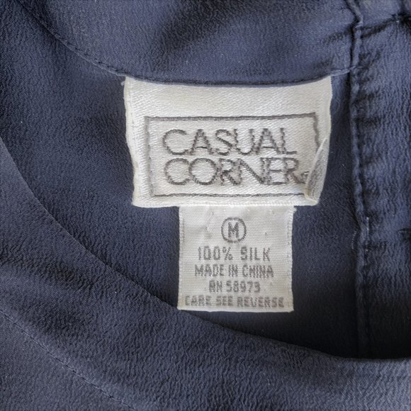 Casual Corner Silk Short Sleeve Blouse, Navy - Picture 7 of 11